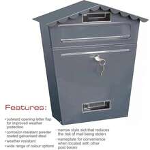 Grey Steel Letterbox With Keys, Large Lockable Wall Mounted Outdoor Post Box - C - View 2