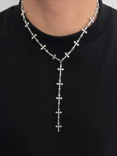 1件简约十字架吊坠项链，男士魅力饰品，适合日常佩戴和派对场合，珠宝礼品