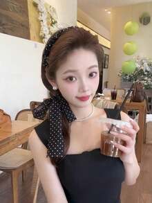 1pc Of Polka-Dot Streamer Headband For Women, One-Piece Braided Hair Band, Toothed Comb Hair Press Headband, Daily Wear High-Ceiling Hairpin - Multicolor - View 3