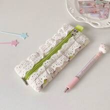 1pc Cute Lace Trim Pencil Case, Small Student Stationery Storage Pouch - Lace-trimmed Pencil Case - View 8