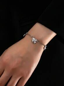 1 chiếc vòng tay bạc hình cỏ bốn lá, phụ kiện cao cấp, tối giản, thanh lịch, thích hợp cho tiệc tùng, lễ hội, tiệc chiêu đãi. - Bạc - Xem 2