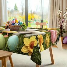 1pc Spring Easter Egg & Lamb Print Table & Chair Cover, Rectangular Tablecloth, Durable & Stain-Resistant, Polyester Material, Suitable For Family Gatherings, Easter Parties, Indoor/Outdoor Use - Multicolor - View 6
