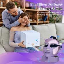 LED Face Mask Red Light Therapy For Face, Blue Light Acne Care, 180 LED Facial Mask With Eye Heat, Electric Face Mask With Charging Stand For Home Skincare, Purple Beauty Device - 美規A型插(110-127V) - 查看 7