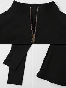 NcmRyu 1pc Women Metal Zipper Stand Collar Thumb Hole Long Sleeve Sports Jacket - màu đen - Xem 4
