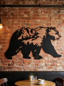1PC Metal Bear Wall Decor, Black Forest And Mountain Silhouette Decoration, Suitable For Patios, Indoor And Outdoor Home Decoration, Gardens, Living Rooms, Tea Rooms, Cafes, Housewarming/Birthday Gifts, Ideal Holiday Gifts And Home Decor Gifts - A - View 3