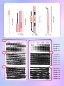 Asiteo 616片D型卷翘蓬松假睫毛嫁接套装，包含尖头款+40D+60D+80D+100D，打造浓密卷翘的睫毛，DIY睫毛嫁接套装，柔软蓬松的单根假睫毛，打造自然浓密的Y2K蝴蝶妆容，套装包含DIY睫毛胶水和定型液、卸妆液、睫毛镊子和睫毛刷，适合日常使用、派对、旅行或赠送亲朋好友。 - 彩色 - 查看 7