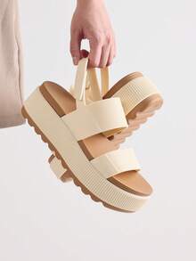 New Platform Water Sandals For Women Comfortable Chunky Wedge Open Toe Shoes Summer Walking Beach Vacation Waterproof Sandals - 白棕 - 查看 10