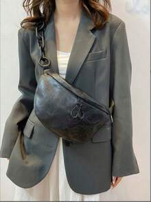 时尚软皮腰包街头风斜挎包设计师女式胸包休闲旅行女式单肩斜挎包手机包 - 黑色 - 查看 2