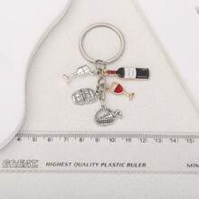 1 pieza Llavero de aleación con esmalte de la serie de vino tinto, llavero creativo y lindo adecuado para regalar a amigos - Unitalla - Ver 9