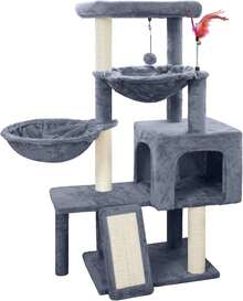 Árbol para Gatos con Condominio Y Dos Hamacas, Árbol para Gatos con Postes Y Almohadillas Rascadoras, Torre para Gatos De Interior, Árbol De Escalada con Centro De Actividades Y Pelotas De - Rojo y blanco - Ver 8