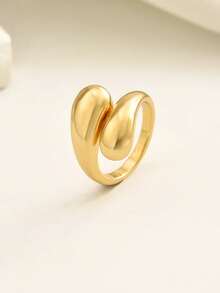1 pieza Anillo abierto de diseño único y exagerado con arco, adecuado para el uso diario de las mujeres - Dorado - Ver 2