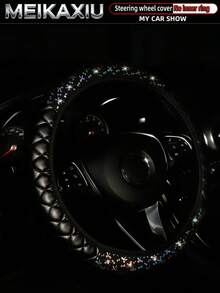 MEIKAXIU 1pc PU Leather 3D Embroidered Bowknot Bling Shiny Elastic Car Steering Wheel Cover, Women Car Accessories - Hot Stamping PU Leather Color-blocked Version - View 13