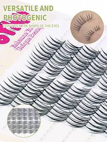 60pcs False Eyelashes, Natural & Realistic Small Wispy C-Curl Lashes, Triple-Part Sunflower Cluster Eyelashes(11-12mm) - C - View 2