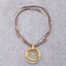 1件欧美多层几何椭圆形吊坠项链，波浪形设计，时尚夏季风格，适合日常和度假佩戴 - 彩色 - 查看 13