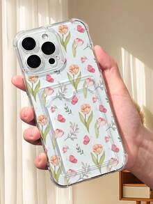 1PC Diseño de jardín primaveral con tulipanes rosados y mariposas en acuarela: Funda transparente tipo billetera, protección completa para la cámara, compatible con iPhone 17/16/15/14/13/12/11/Pro/ProMax, compatible con Galaxy A54/S24 Ultra/Plus, compatible con Moto/Galaxy/Redmi/Honor/OPPO, a prueba de golpes y almacenamiento, diseño minimalista - transparente - Ver 2