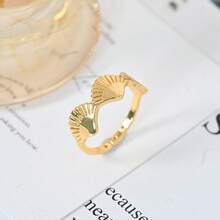 1pc Elegant And Cute Shell Wave Design Copper Gold-Plated Women's Ring, Suitable For Wearing On Beach Vacations, Dates, Parties, Gatherings, And Other Occasions. - Shell - View 6