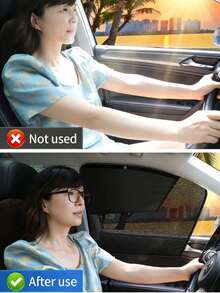 Magnetic Car Window Sunshade, Dual-Color Patchwork Design, Breathable Mesh And Blackout Fabric, Car Side Window Sun Visor Sunshade, Magnetic Attachment - Sunshade - View 5