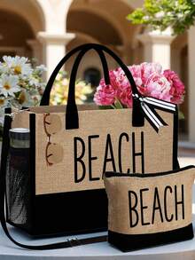 Bộ 3 túi in chữ "BEACH", túi tote vải lanh đơn giản. Túi mua sắm, túi đựng mỹ phẩm, ví, túi quà tặng tái sử dụng, dung tích lớn với dây đeo vai điều chỉnh được và túi bên hông, hoàn hảo cho du lịch nghỉ dưỡng (màu kaki), túi đi làm hàng ngày, thích hợp sử dụng hàng ngày, sinh nhật, ngày lễ, tựu trường, kỳ nghỉ, bãi biển, du lịch, đi làm, công tác, sinh viên, dã ngoại, cắm trại, siêu thị, đựng đồ hàng ngày, Ngày của Mẹ, Ngày Nhà giáo và kỷ niệm. - Nhiều màu - Xem 4