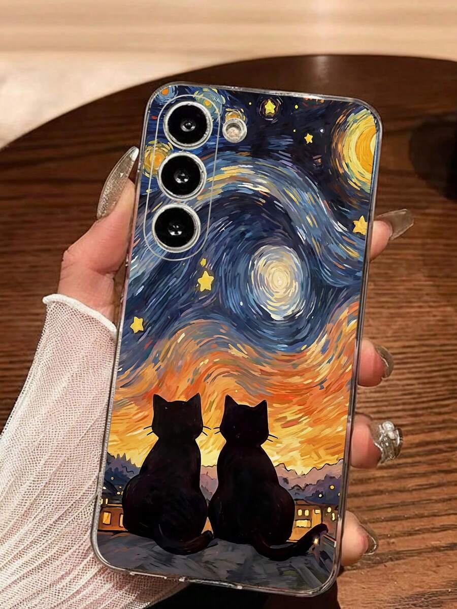1个星空黑猫图案软手机壳,兼容华为、荣耀、Galaxy等手机,国际版,非国内版 - 無色 - 查看 1