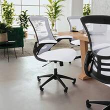 Silla de Oficina Giratoria Silla de Escritorio con Respaldo Completo Silla Ergonómica con Respaldo de Malla Blanca y Reposabrazos Abatibles - Blanco - Ver 2