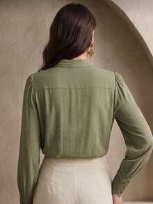 Contrasting Lace Pleated Collar - Army Green - View 3