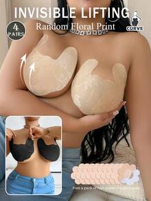 2/4 Pairs Plus Size Breathable Invisible Lace Lift Bra Tape, Random Printed, Suitable For Strapless Wedding Dresses, Lift Bra Tape For Large Bust - Multicolor - View 14