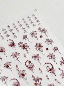 1片亮红色水钻花朵和兔子3D自粘美甲贴纸，高品质美甲贴花 - 紅色 - 查看 4