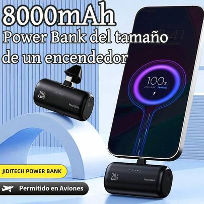 Mini Power Bank de 8000mAh - Powerbank Compacto y Portátil - Batería Portátil de Diseño Elegante - Cargador Portátil de Doble Conector - Listo para Usar - Pilas Portátiles de Alta Calidad para Todos los Celulares, Tabletas y Audífonos - Una Elección Perfecta para Regalos en Fiestas de Cumpleaños y Navidad - Banco de energía portátil de emergencia para tus salidas.