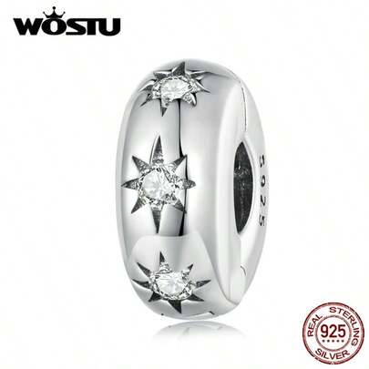 WOSTU 1颗925纯银星形可调节扣珠，适用于DIY吊坠、手链、项链，精致S925首饰制作