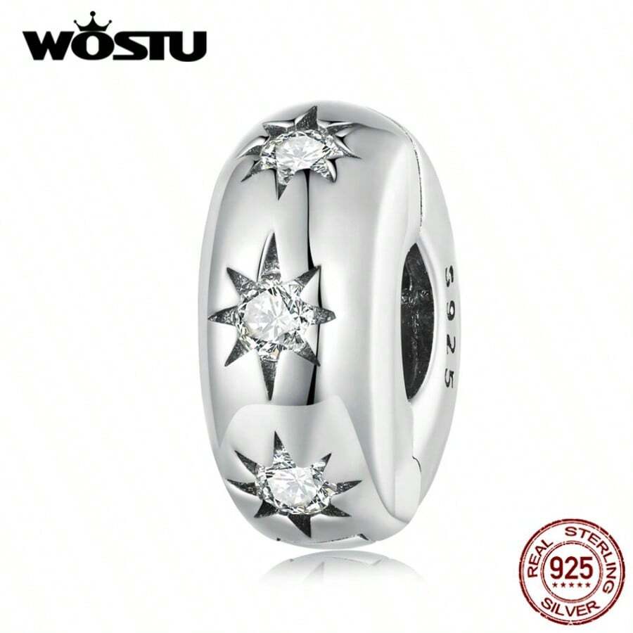 WOSTU 1颗925纯银星形可调节扣珠，适用于DIY吊坠、手链、项链，精致S925首饰制作 - 銀色 - 查看 1