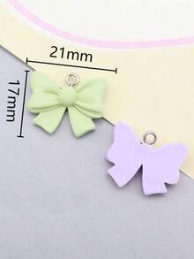 6个可爱树脂蝴蝶结吊坠，马卡龙蝴蝶结饰品配件，DIY耳环项链钥匙扣 - 彩色 - 查看 2