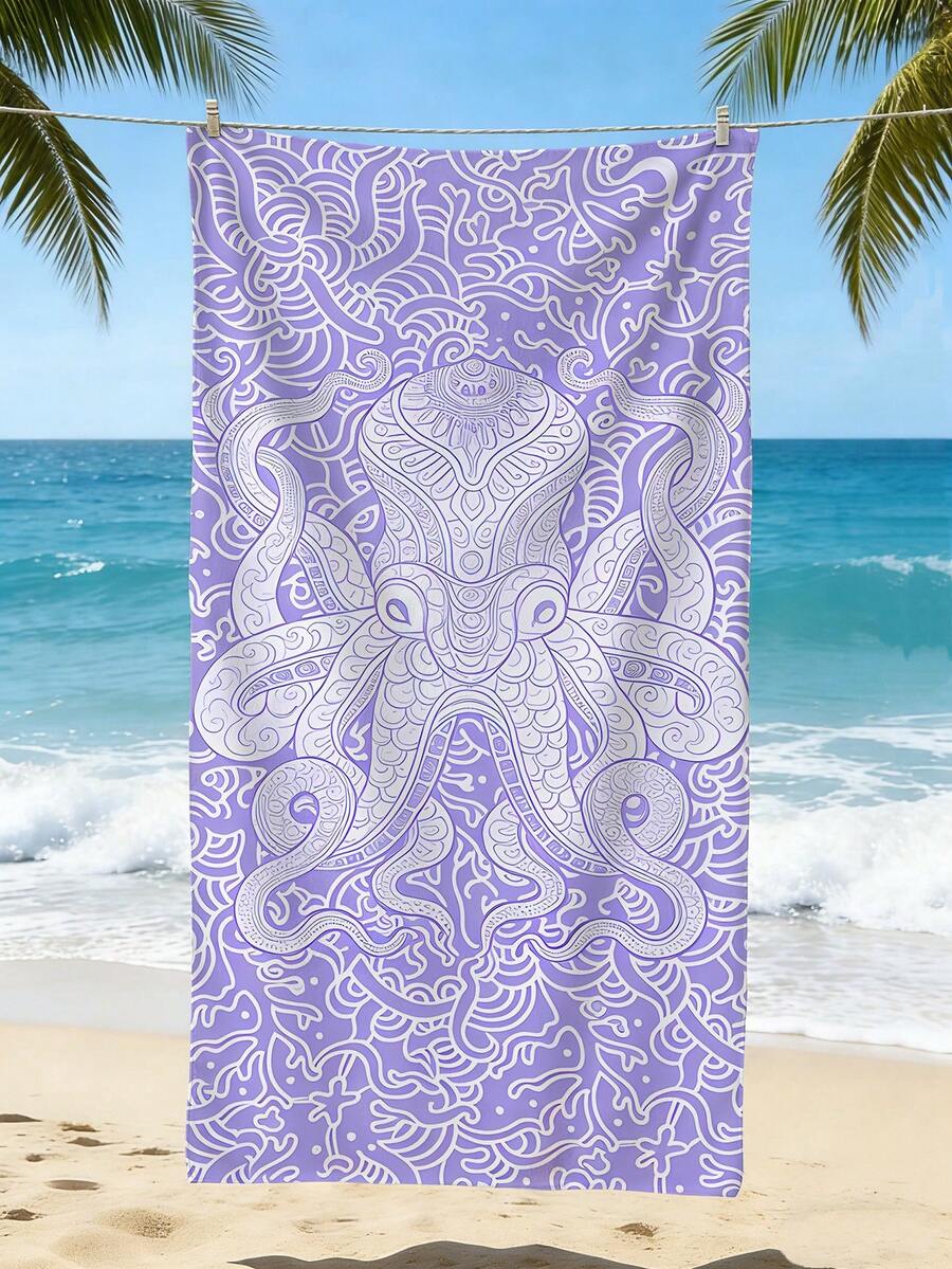 1 chiếc khăn tắm biển bằng sợi microfiber mềm mại, thấm hút tốt, in hình Mandala và bạch tuộc màu tím, thích hợp cho du lịch, kỳ nghỉ, thể thao ngoài trời, bơi lội và cắm trại, phụ kiện bãi biển mùa hè thiết yếu. - Mô hình D - Xem 1