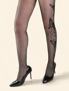 Hollow-Out Butterfly-Patterned Tight-Fitting Fishnet Stockings, A Stylish Party/Prom Outfit. - 黑色 - 查看 5
