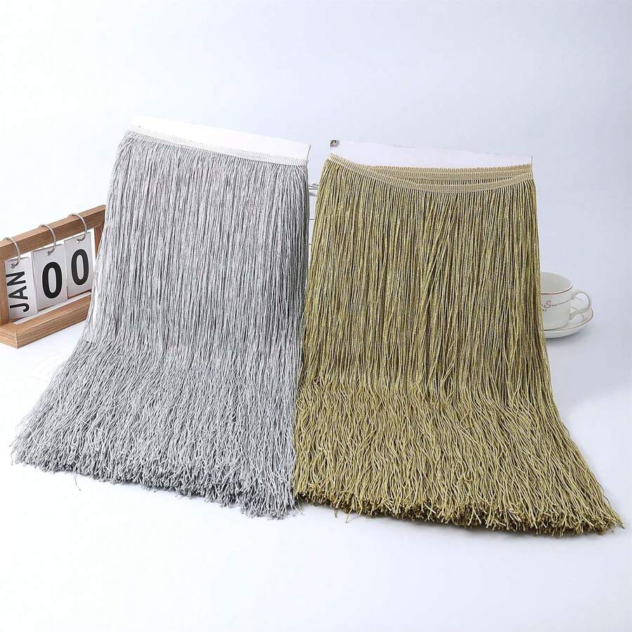 Dây tua rua bằng polyester 2 kích cỡ, thích hợp làm phụ kiện quần áo, trang trí khiêu vũ Latin, váy cưới, trang trí chụp đèn tự làm (Vàng, Bạc, rộng 19,6 inch) - nhiều màu - Xem 1