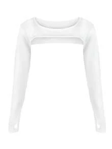 Women's Long Sleeve Cropped Top, Bolero With Thumb Hole, Short Activewear Shirt Shrug - Multicolor - View 15