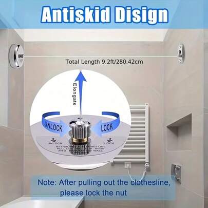 1件装不锈钢伸缩晾衣绳，配有可调节尼龙绳，壁挂式晾衣架，方便实用，节省空间，适合室内使用