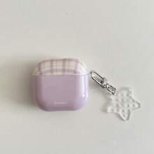 极简紫色格子星形吊坠耳机保护套，兼容 Pro 2、Apple 4 极简 3 新款半代耳机保护套，女士适用 - 淡紫色 - 查看 9