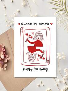 1pc Cute Mum Birthday Card With Envelope, "Queen Of Mums" Happy Birthday Card For Mom, Sweet Greeting Card From Daughter Or Son - Multicolor - View 6