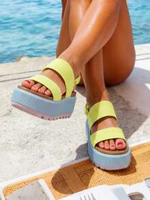 New Platform Water Sandals For Women Chunky Wedge Lug Sole Open Toe Shoes Summer Walking Beach Vacation Waterproof Sandals - Xanh lá cây Xanh lam - Xem 2