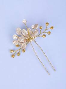 1pc Women's Elegant Gold-Tone Crystal Hair Clip Set, Wedding Party Updo Hair Accessory - Gold - View 3