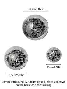 3 Peças/Conjunto Decoração de Parede Bola de Discoteca, Hemisférios de Discoteca Brilhantes de 4/6/8 Polegadas Adequados para Uso Interno, Quintal, Jardim, Festa, Casamento e Comemoração Doméstica, Bolas Decorativas de Discoteca - Prata - Visão 7