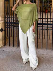 Fashionable & Elegant Loose Knitted Cardigan Shawl, Women, Oversized Fit, Lightweight, Very Chic, Suitable For Spring/Summer Casual, Leisure, Travel, Beach, Versatile Styles - màu xanh lá - Xem 9