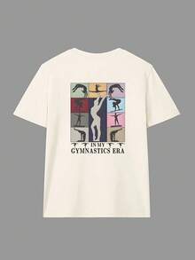 Retro Gymnastics Themed Graphic Tween Girls Oversized Short Sleeve T-Shirt, Casual Street Style Top For Spring/Summer, Suitable For Outdoor Activities And Play, Easy Care - Apricot - View 4