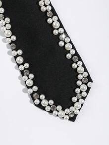 1pc Men's Fashion Shiny Crystal Faux Pearl Edged Tie, Suitable For Dates, Parties, Weddings, Groomsmen - Black - View 5