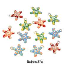 5 piezas de colgantes de aleación esmaltada de colores, colgantes de dije de caballito de mar/pez/estrella de mar de retazos de colores, adecuados para hacer joyas DIY, pulseras, collares y decoraciones - Multicolor - Ver 9