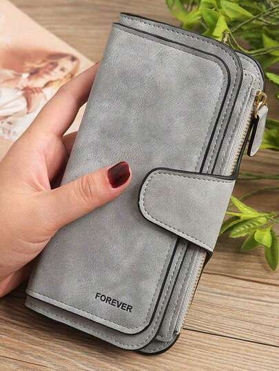 Letter Detail Grey Tri-Fold With Zipper For Daily Slim Portable Cash White-Collar Workers For Female College Work Business Commute Office For Anniversary For Couple For Birthday Gift On Valentine Day Gift Gift Present For Women Wallet Purse Wallet Long Wallet
