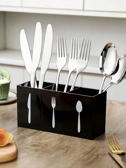 Organizador de cubiertos de acrílico Suzile, soporte para cubiertos, estante de almacenamiento de cuchillos, tenedores y cucharas, organizador de utensilios de cocina de 3 compartimentos para gabinete, mesa de comedor, uso doméstico