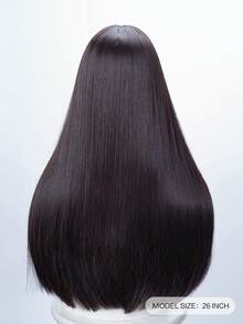 26-Inch Long Synthetic Wig Featuring A Natural Wavy Style In A Stunning Black. Designed With Bangs , It Is Crafted From Heat-Resistant Fiber To Ensure Durability. This False Hairpiece Is Perfect For Daily Use, Offering A Natural And Realistic Appearance That Mimics Real Human Hair - Black - View 4
