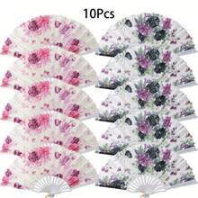 10pcs Spanish Folding Hand Fan, Suitable For Women-Elegant Retro Flower Design, Light And Portable, Suitable For Parties, Weddings, Mother's Day And Special Occasions, Party Accessories, Wedding Accessories, Decorative Fans, Exquisite Fan Design - Xanh-A - Xem 11
