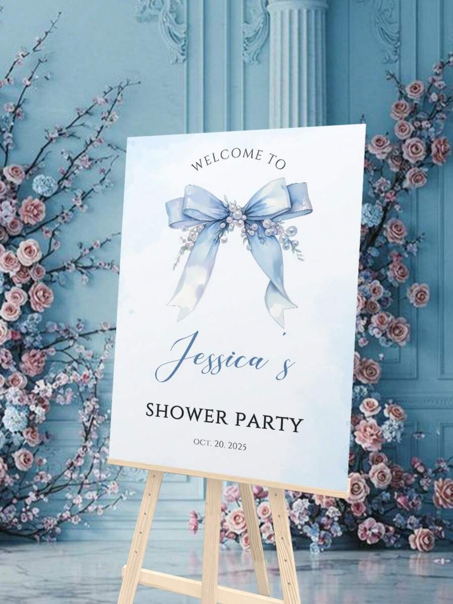 Personalized Blue Baptism Welcome Sign - Custom Shower Signage With Name And Date, Elegant Cursive Font And Footprint/Bow Design - Durable Plastic/Outdoor Entrance Decor, Suitable For Baptism, Wedding, Birthday Party (DIY) - Easy To Use - Multicolor 1 - View 1